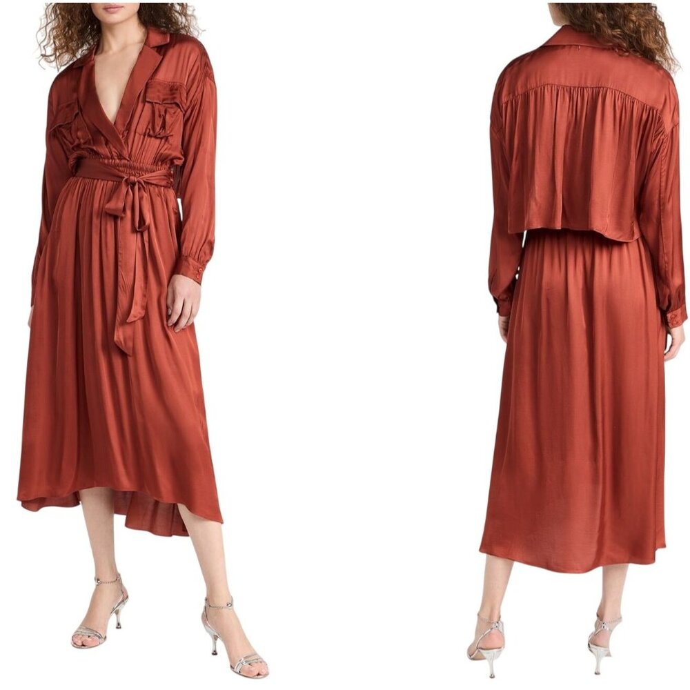 NWT Misa Los Angeles Blair Dress Burnt Orange Midi Trench Style Size S - Picture 4 of 12